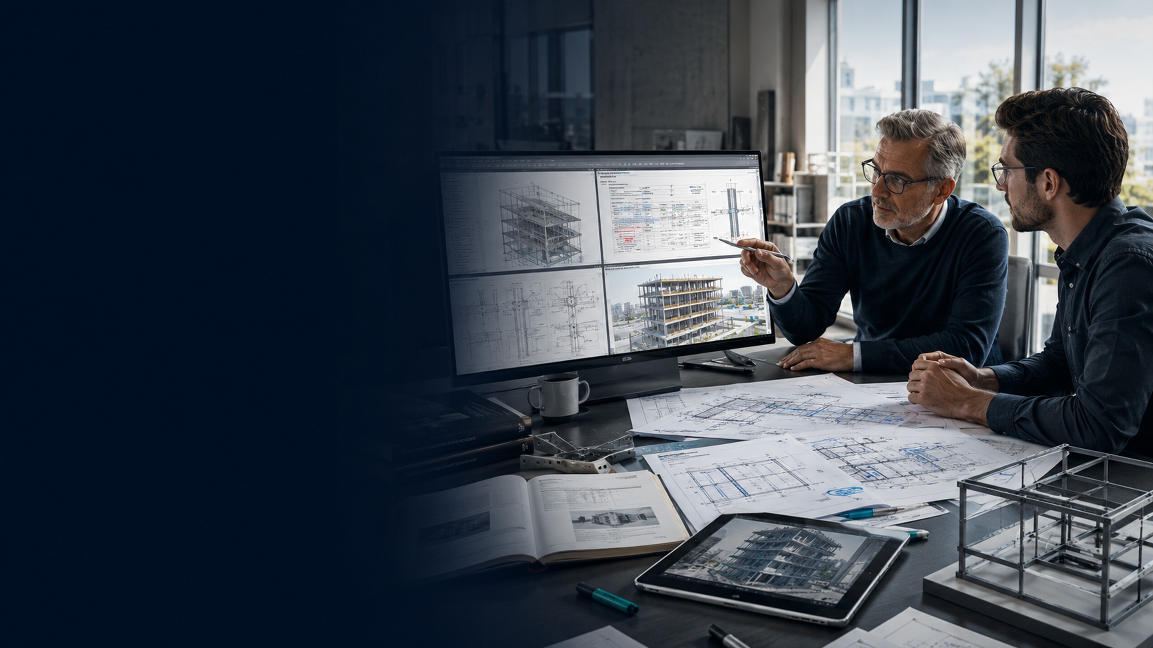 Engineers reviewing BIM, drawings, and technical guidance in the AEIS resource environment