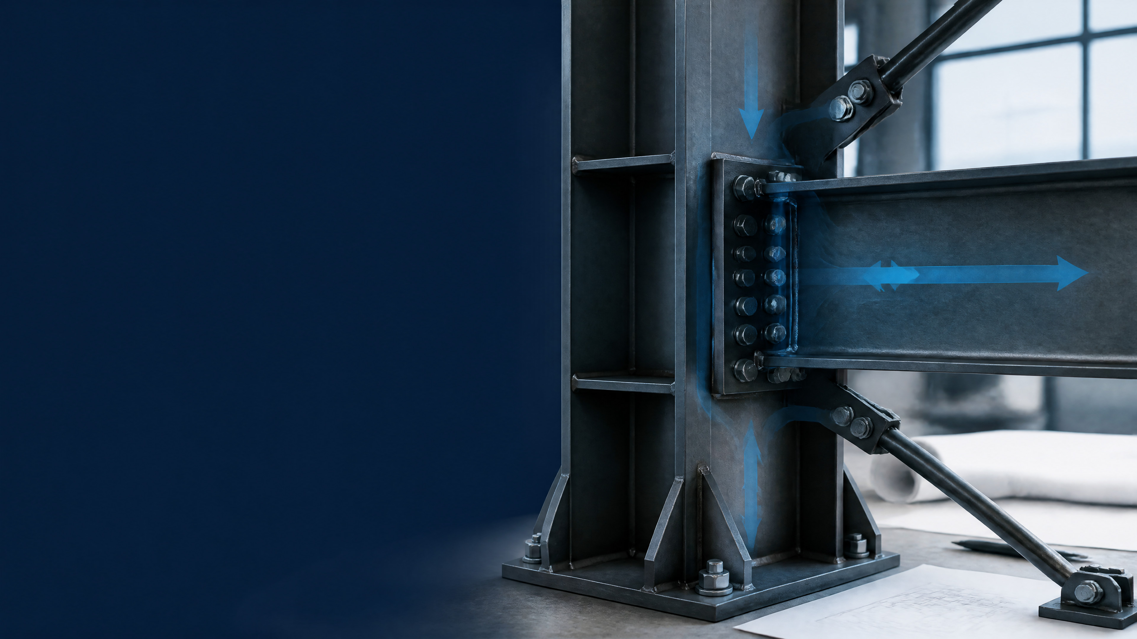 Structural steel member and bolted connection shown in a technical review setting